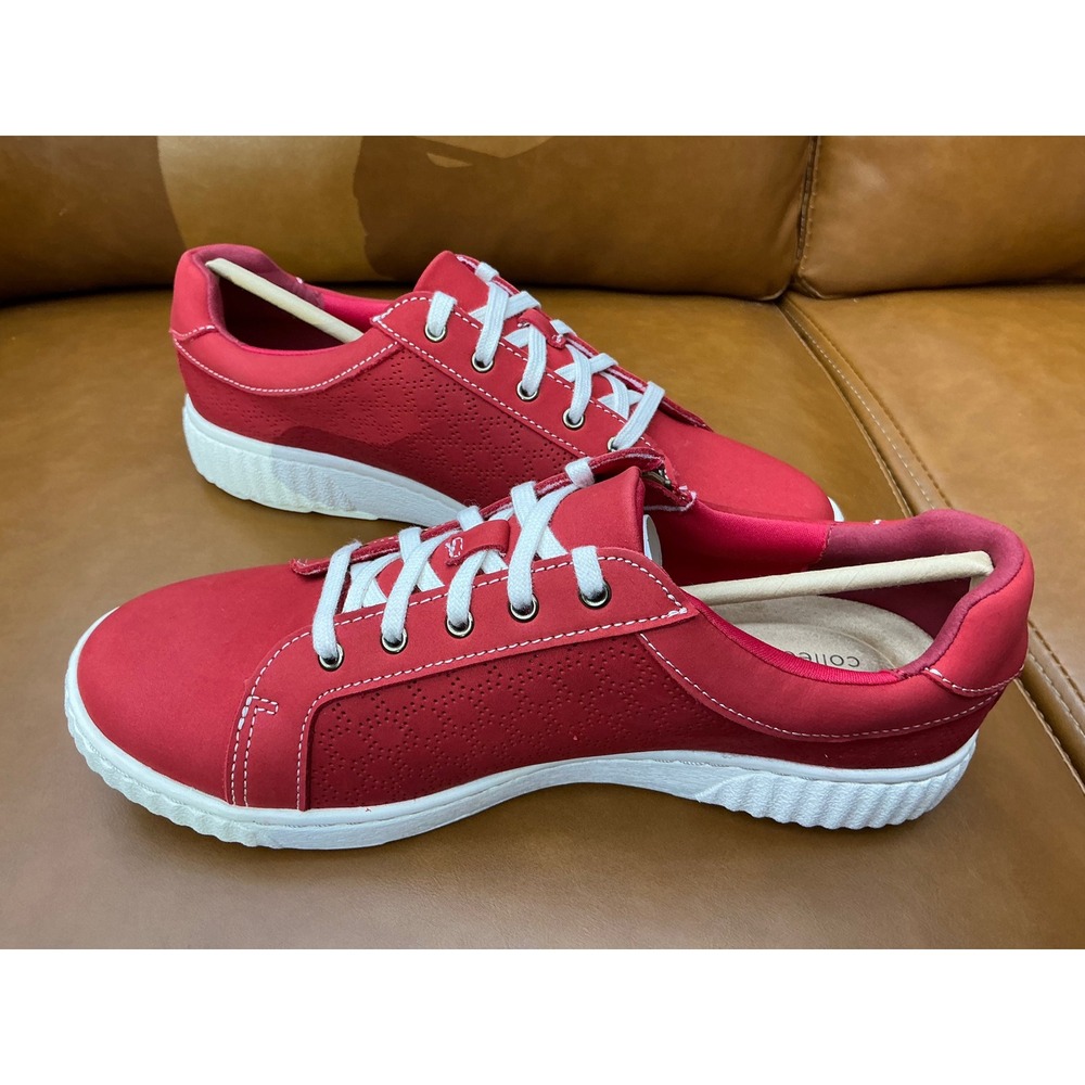 Clarks Caroline Ayla Sneaker Womens 8.5 Red New Perforated Leather Zip Low Top - Picture 3 of 8